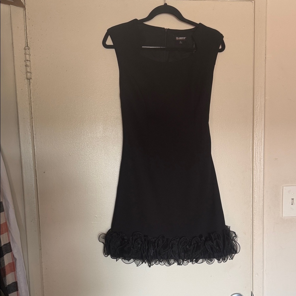 Glamour Black Sleeveless Mini Dress with Rosette Trim Size 6